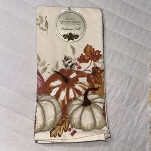 Autumn Hill Set of 3 Cotton Ivory Rust Gold Pumpkins Fall Harvest Kitchen Towels
